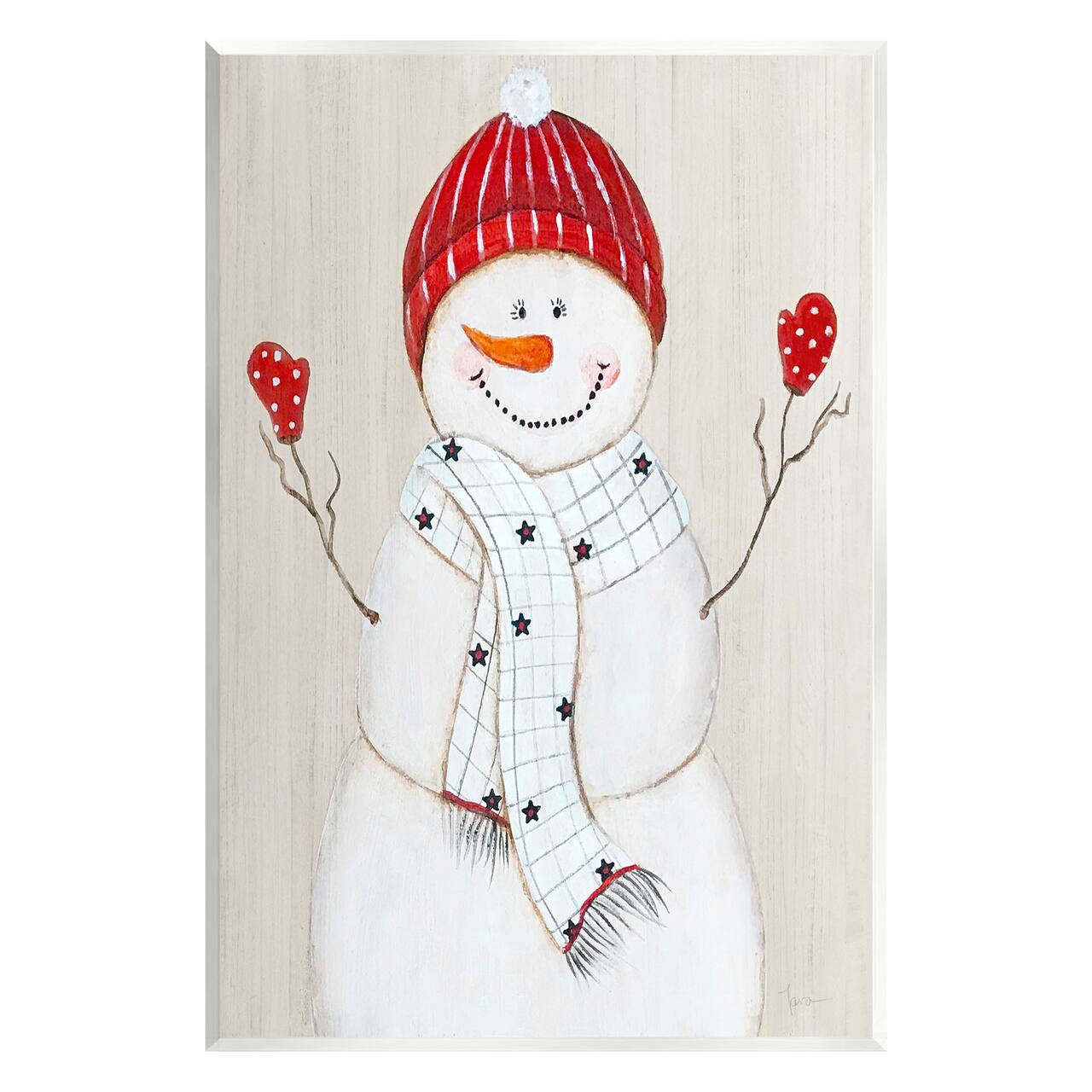 Stupell Industries Seasonal Snowman Smiling Red Hat Wall Plaque Art